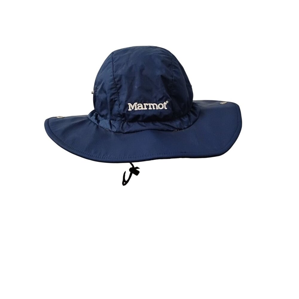 Marmot Womens Blue Waterproof Sun Hat  Nylon Wide Brim & Snap Sides Chin Strap